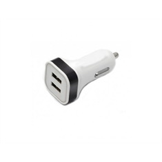 Carregador plugue USB Veicular com 2 entradas Branco e Detalhe Preto